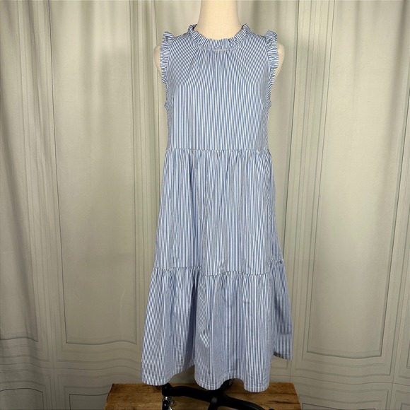 J. Crew Factory Dresses & Skirts - J.Crew Factory Re-Imagined Striped Tiered Midi Dress Pockets Blue White 6P